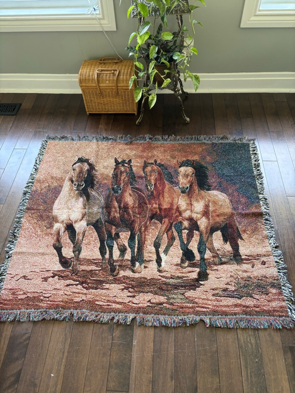 indigo soul Horse Woven Blanket Equestrian Blanket Horses Woven 47.5” x 56”